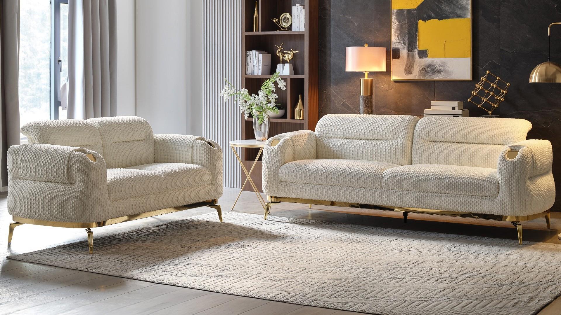 Zoe 2 Pc Living Room Set in Cream