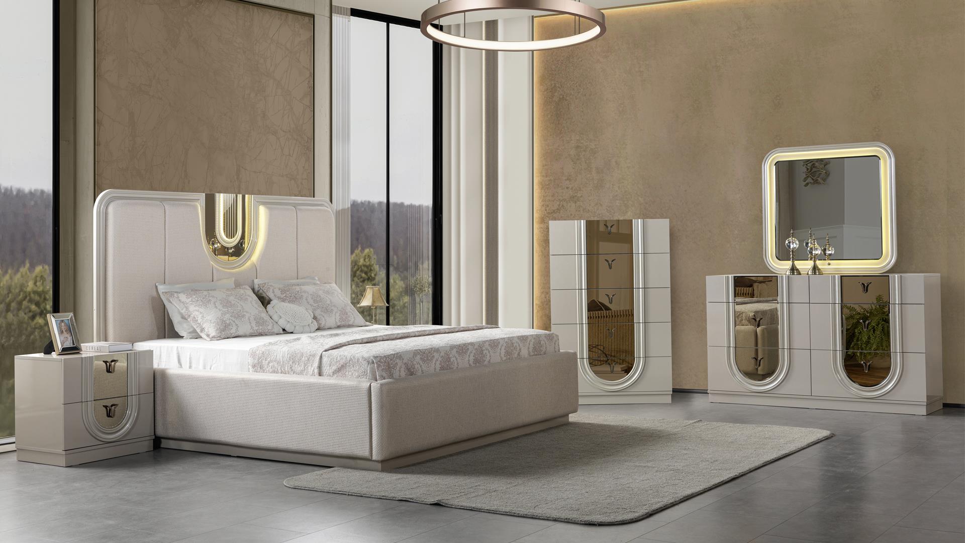 Lesli King 5 Pc Bedroom Set Beige