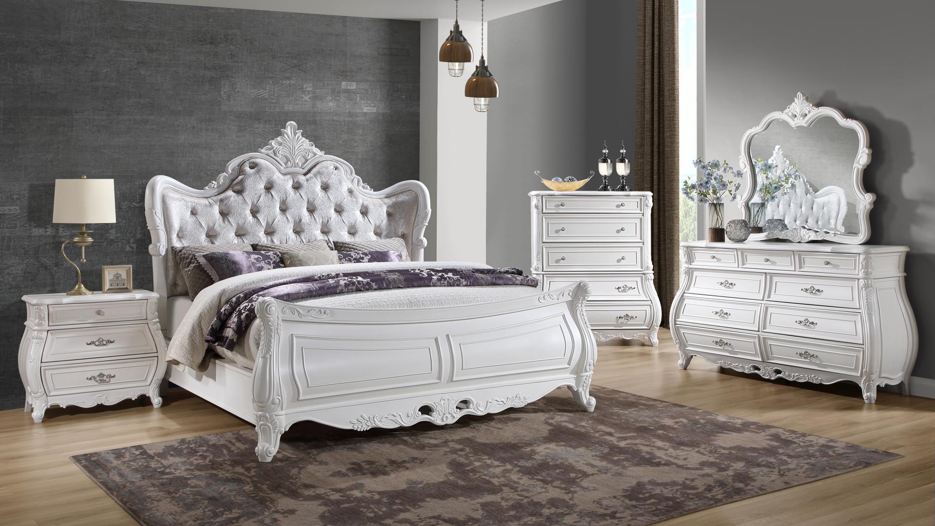 Opulence King 5 Pc Bedroom Set in White 