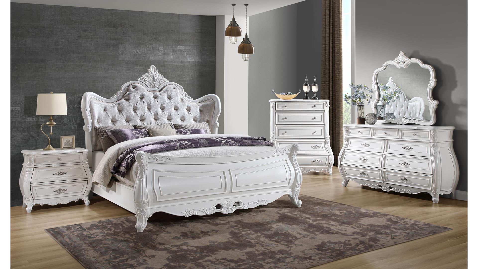 Opulence Queen 4 Pc Bedroom Set in White 